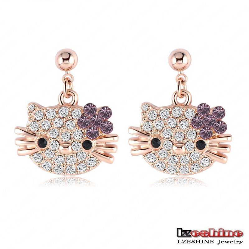 Cute CZ Crystal Cat Earrings for Girls 3colors (ER0109)