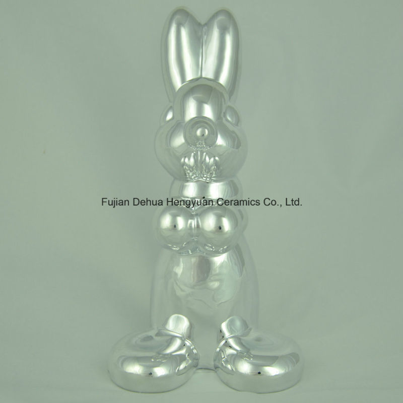 Animal Shaped Ceramic Craft, Plating Sliver Ceramic Rabbit for Easter Decoration