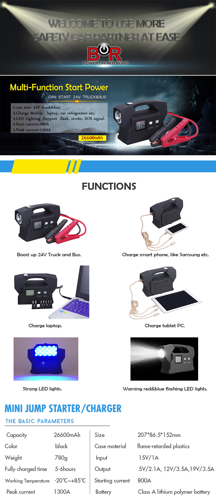 Mini Auto 26600mAh Truck Jump Starter with Multi-Function