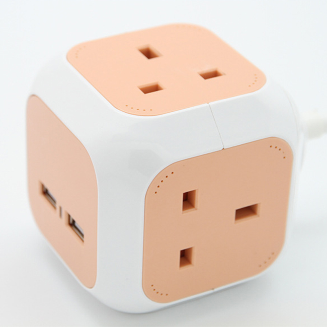 Convenient Cube 4 Outlets UK Plug Wall Socket with 2 USB Ports