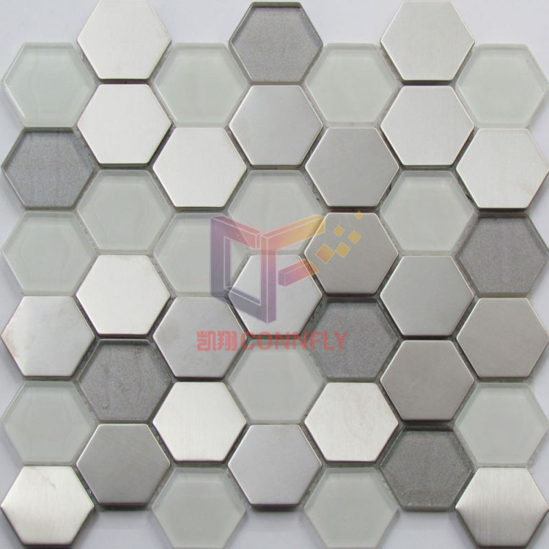 Hexagon Light Gold Color Aluminium Mix Crystal Mosaic Tile (CFM1029)