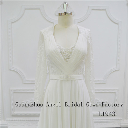 Long Sleeves Chiffon with Beaded Bridal Gown