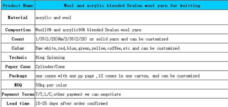 Wool and Acrylic Blended Dralon Wool Yarn for Knitting