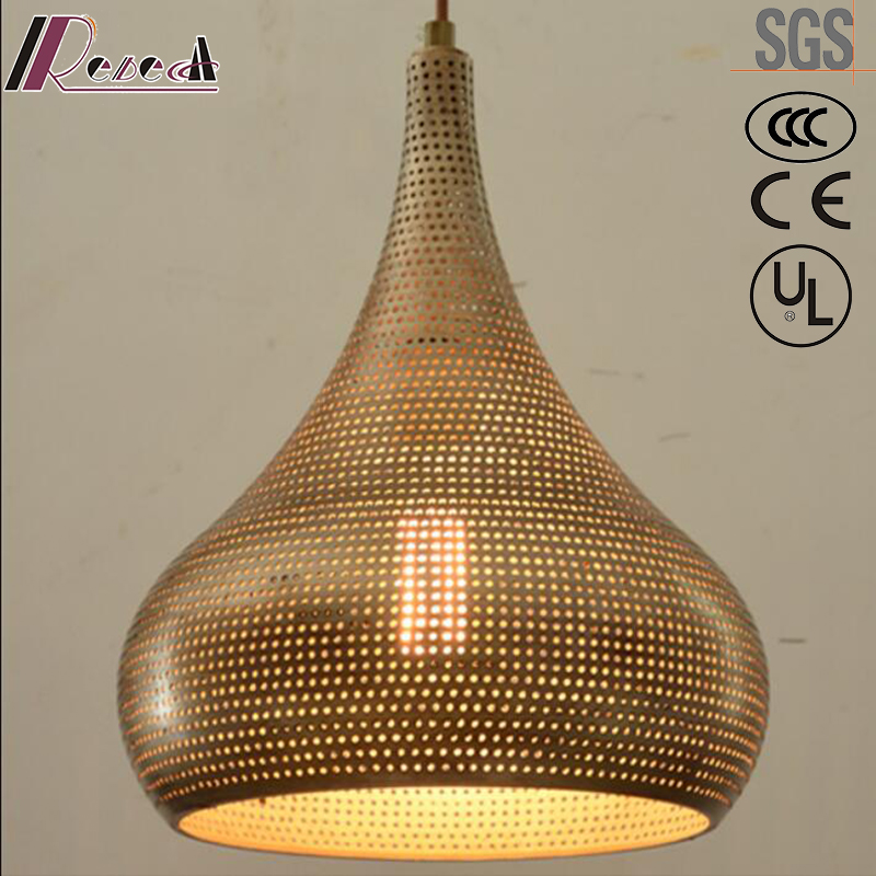 Round Metal and Golden Hollow Pendant Light with Dining Room