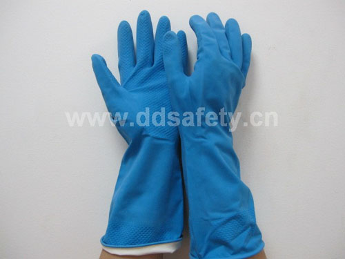 Blue Latex Spray Flock Lined Diamond Grip Beaded Cuff Household Working Gloves DHL426