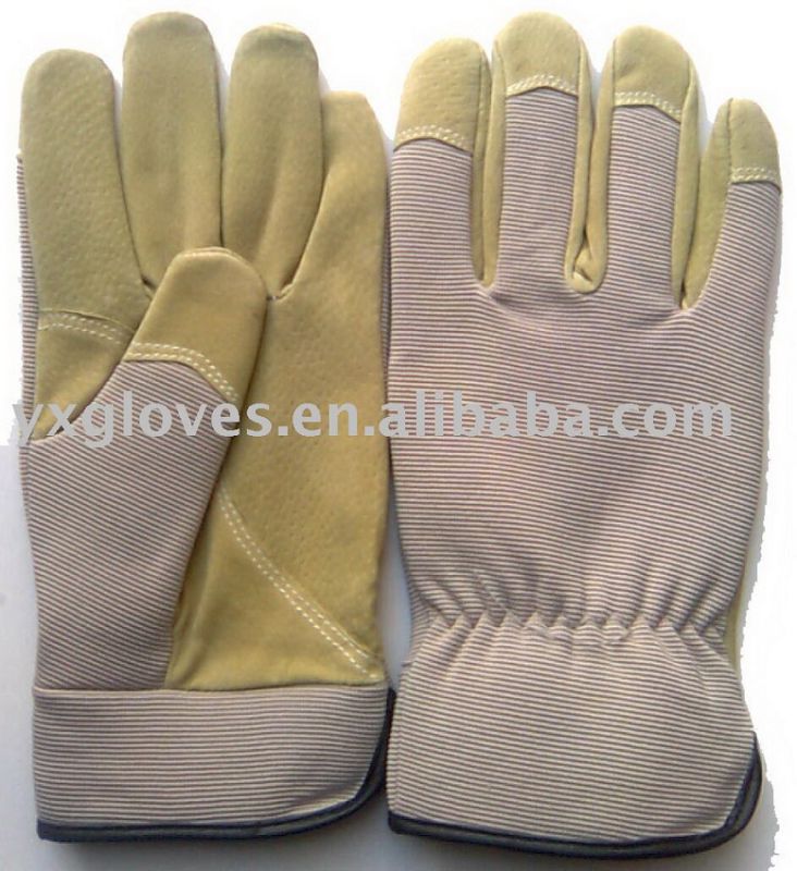 Work Glove-Labor Glove-Safety Glove-Garden Glove-Leather Glove-Grey &Beige Glove