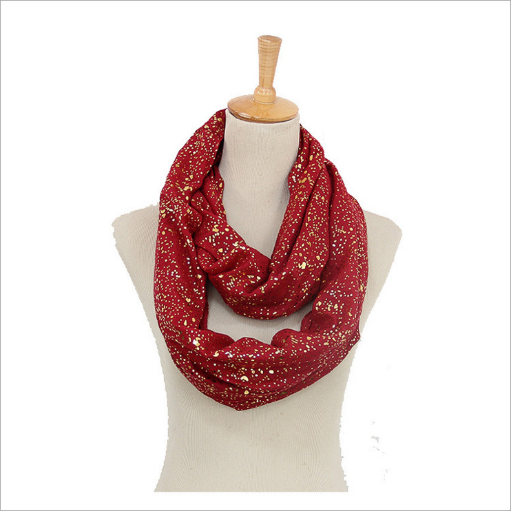 Women's Gold Siver Foil Printing Spring Autumn Summer Woven Scaf Snood Loop (SW133)