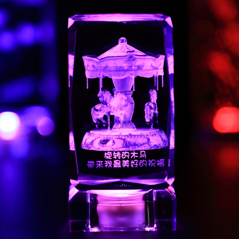 Attractive Design 3D Laser Crystal Cube with Rotation Base