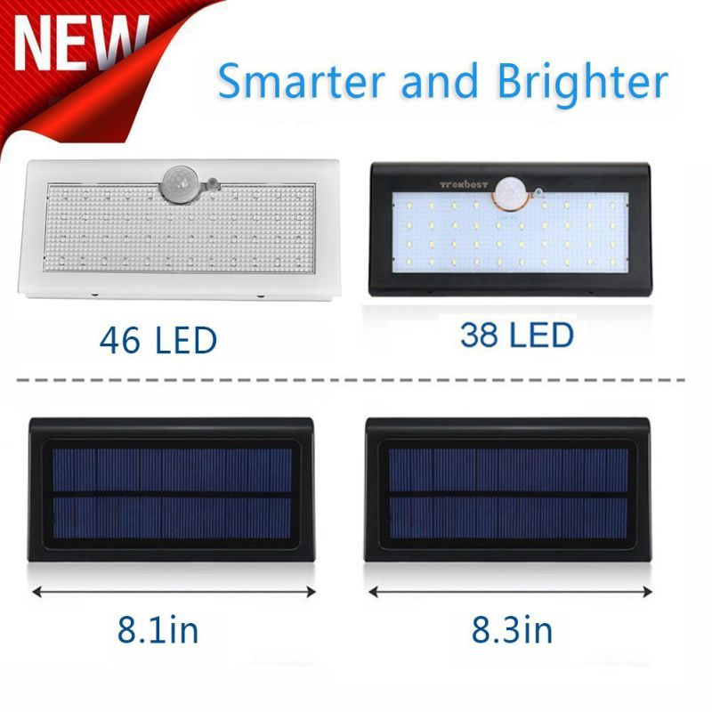 Updated New 46LED Motion Sensor Solar Lghts 800lm High Brightness 4 in 1 Graden Wall LED Light with LiFePO4 Battery