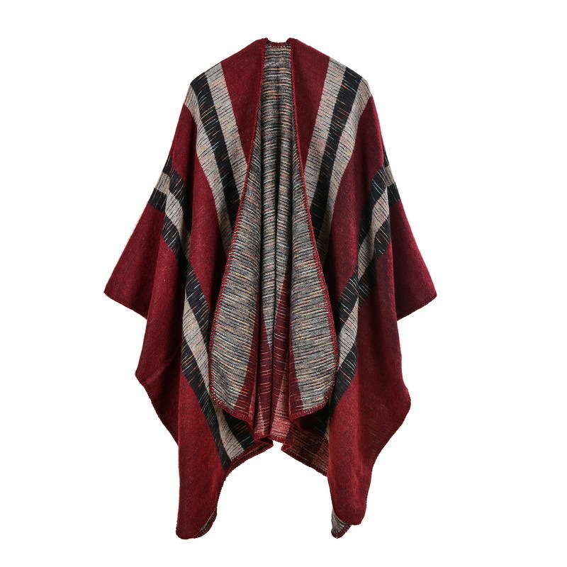 Women's Color Block Open Front Blanket Poncho Bohemian Cashmere Like Cape Thick Warm Stole Throw Poncho Wrap Shawl (SP227)