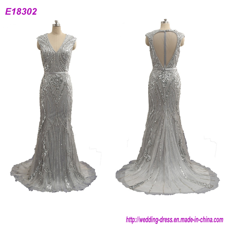 Wholesale Women Beaded Back Open Maxi Gorgeous Evening Dress for Party