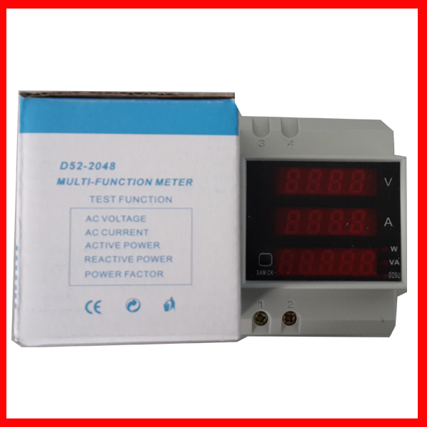 DIN Rail LED Range AC 200.0-450.0V 0-100.0A Display Voltmeter Ammeter with Active and Reactive Power and Power Factor