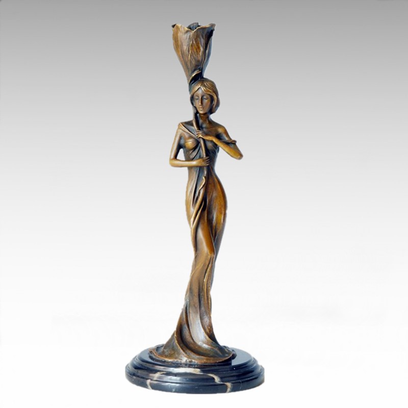 Candleholder Statue Flower Lady Candlestick Bronze Sculpture Tpch-063~066