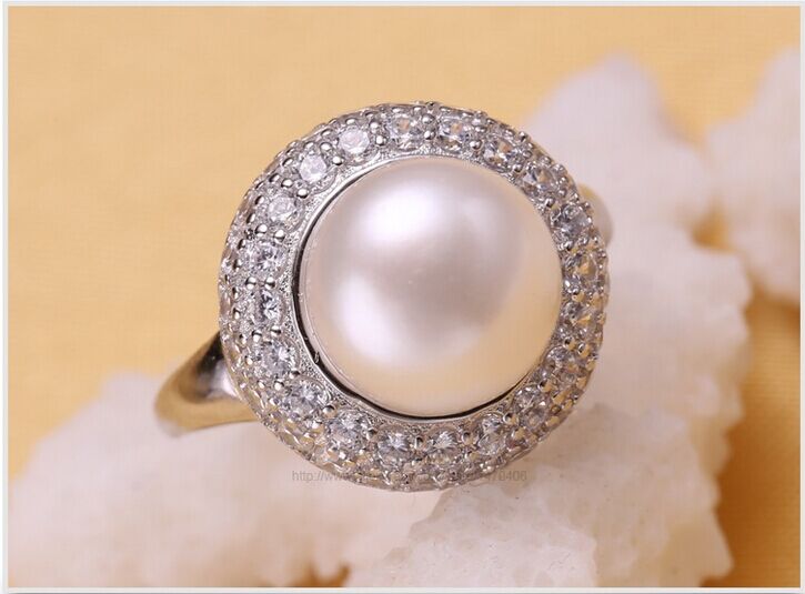 European Ring Wedding Ring Pearl Ring 925 Sterling Silver 10-11mm AAA Bread Round Fashion Pearl Ring