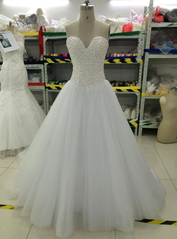 New Bead/Pearl/Rhinestone/Crystal Wedding Dresses with Tulle Train