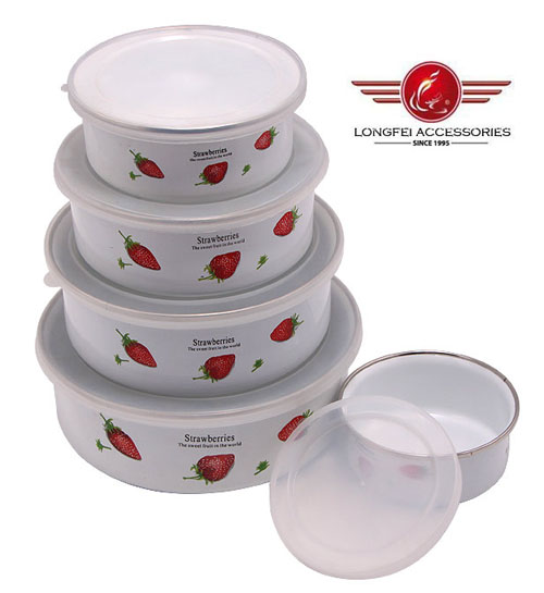 204D 5PCS New Style Enamel Bowl Storage Bowls with Beautiful Decal