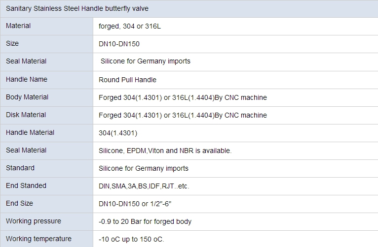 Sanitary Stainless Steel Handle Butterfly Valve