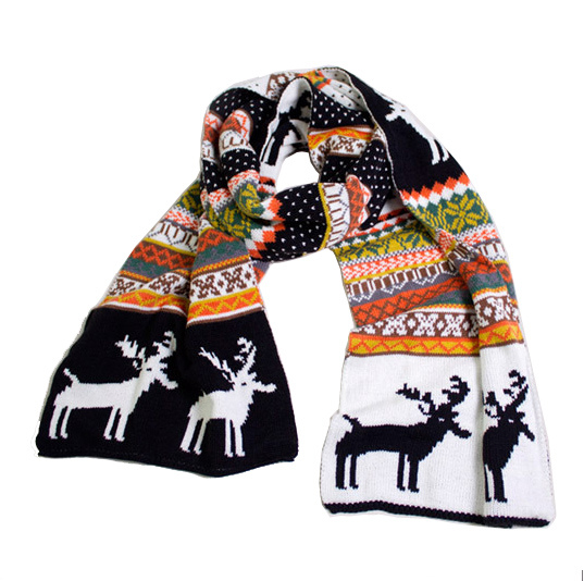 Womens Multiple Style Neck Warmer Thick Deer Snow Printing Winter Knitted Scarf (SK129)