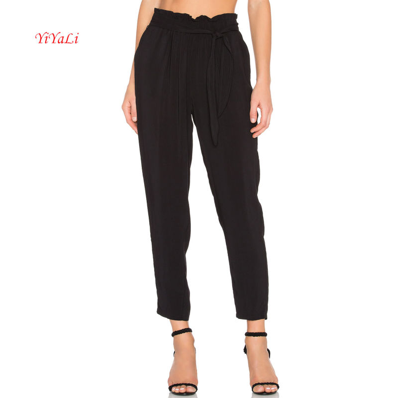 Side Slit Pocket Pleated Waist Self Tie Pants