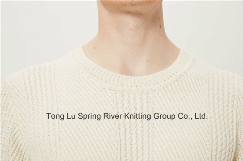 Leather Lamb Wool Nylon Round Neck Men Knit Sweater
