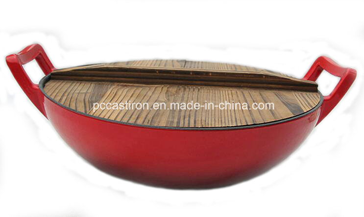 Enamel Cast Iron Wok Inner Black Outer Red