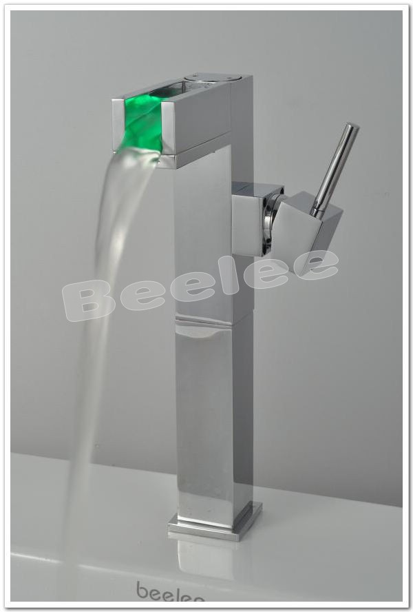 Waterfall LED 3 Colors Brass Basin Faucet