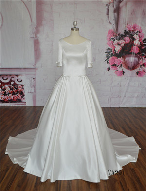 Pretty Satin Round Neck Back A Line Straps Wedding Dress