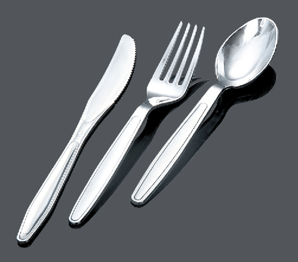 Silver Coated/Stainless Steel Coated/ Clear /White Color PS, PP Material Plastic Cutlery Tableware Cutlery Spoon Knife Fork