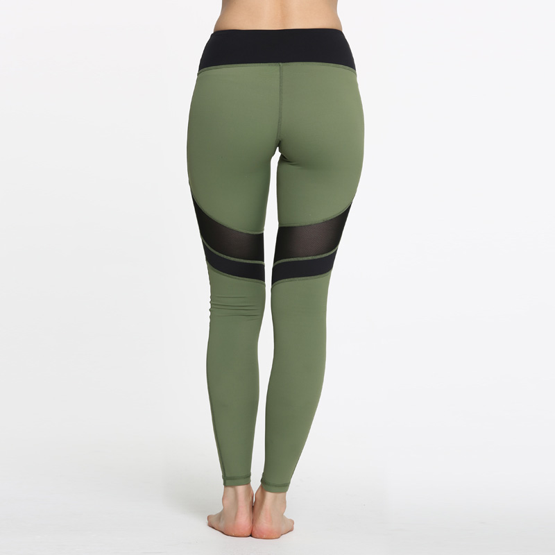 Green Dyed Yoga Leggings Sports Pants with Black Mesh Low MOQ