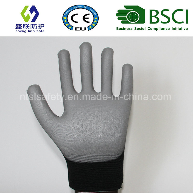 18g Black Nylon with Gary PU Coating Safety Gloves