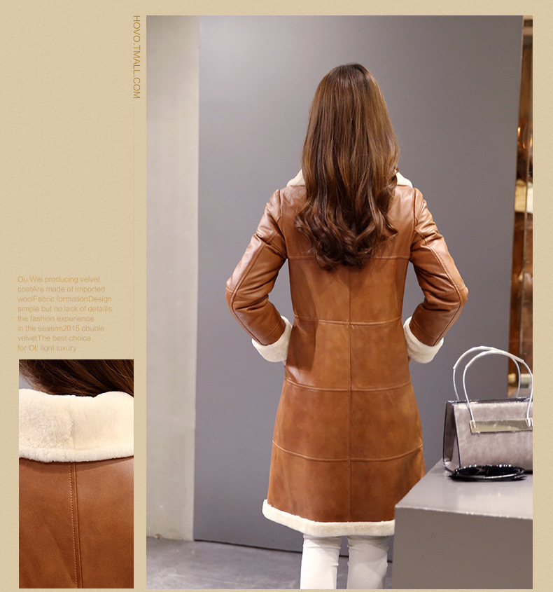 Women's Lamb Leather and Shearling Coat Long Style