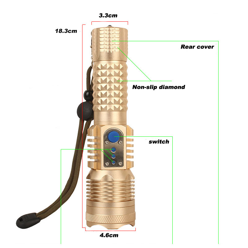 Y28 Aluminum Alloy USB LED Lights 10W Attack Head LED Torch 1000lm with USB Powerbank