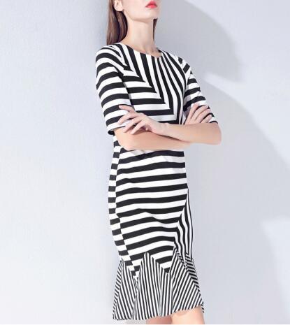 Summer Irregular Color Tail Stripe Elegant Ladies Dress