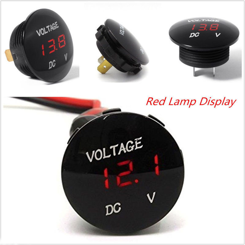 12V 24V Circular Panel Mount LED Voltmeter Waterproof 28mm Hole Round Red Blue