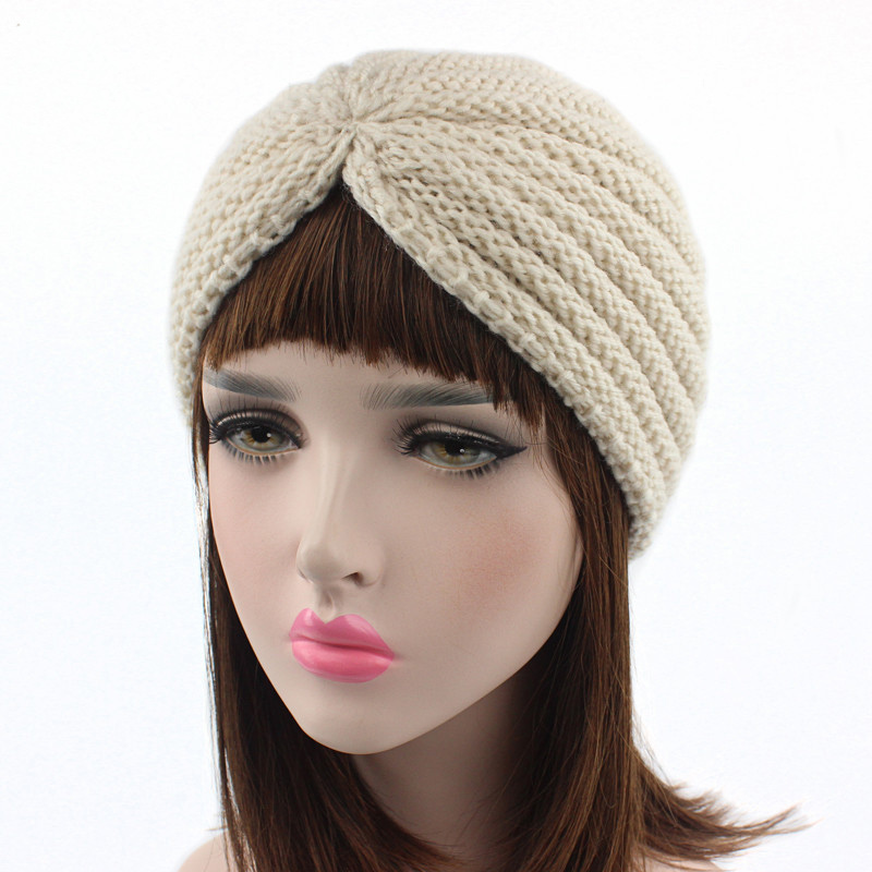 Women Knitted Hat Cross Crochet Turban Bonnet Dome Winter India Cap Warm Hat (HW129)