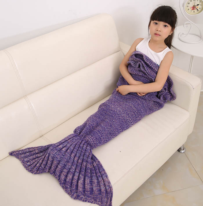 Shine Peak 2016 New Hot Children Yarn Knitted Mermaid Tail Blanket Handmade Crochet Mermaid Blanket Throw Bed Sofa Wrap Sleeping Bag