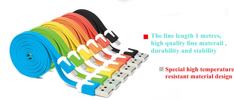 1 M Colorful Flat Ribbon Noodle USB 2.0 to Micro USB Cable