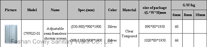 Adjustable Bathroom Shower Enclosure/Square Semi-Frameless Shower Cabin (CVP025-1)