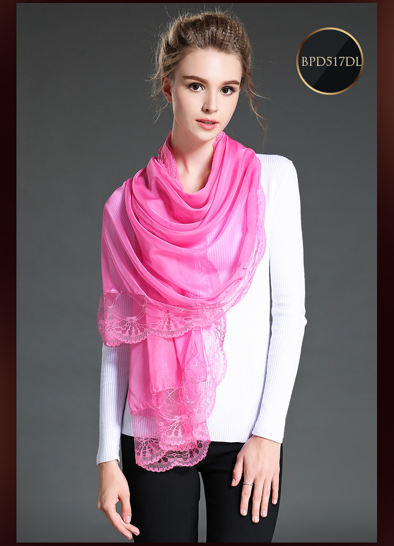 Mei Red Polyester Chiffon Scarf Lace Shawls for Women