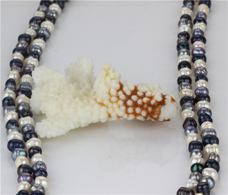 Snh 100inches Long Mixed Color Bead Pearl Necklace Jewelry