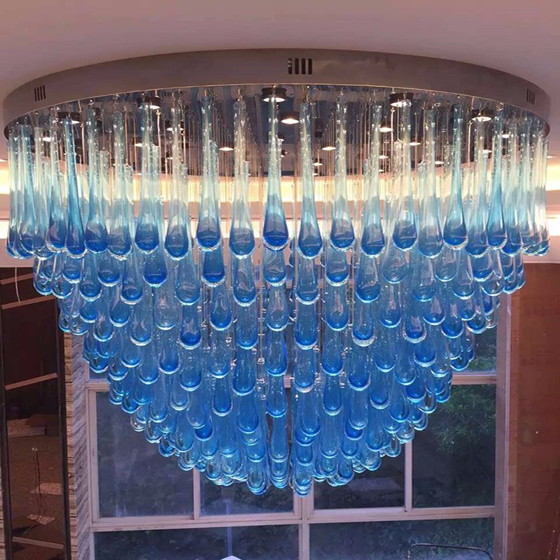 Blue Glass Water Drop Project Ceiling Lamp with Lobby