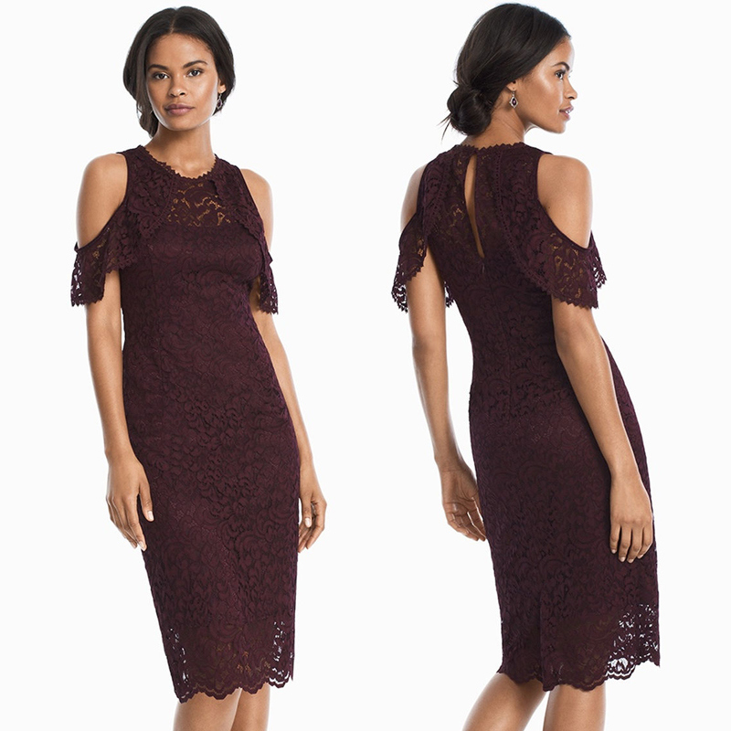 Cold-Shoulder Lace Sheath Evening Dress