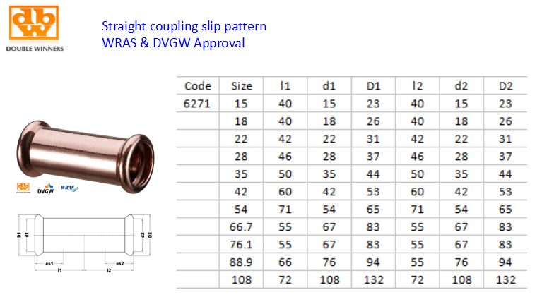 Straight Coupling Slip Pattern Press Fittings