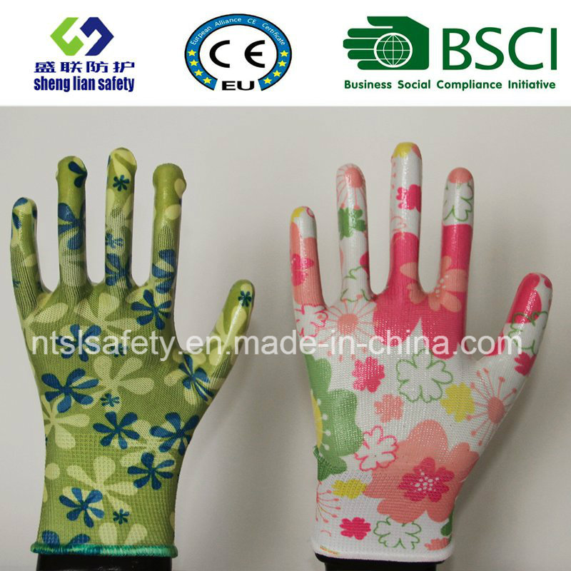 Safety Gloves Nitrile Coated Printed Garden Gloves