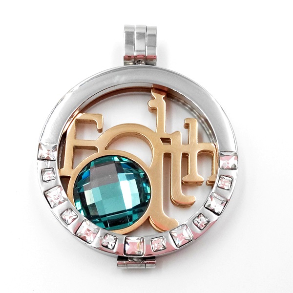 New Arrival 316L Stainless Steel Locket with Half Circle Big Sq Stones