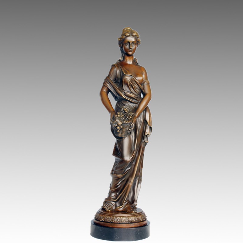 Female Art Figure Bronze Sculpture Grape Lady Brass Statue TPE-547