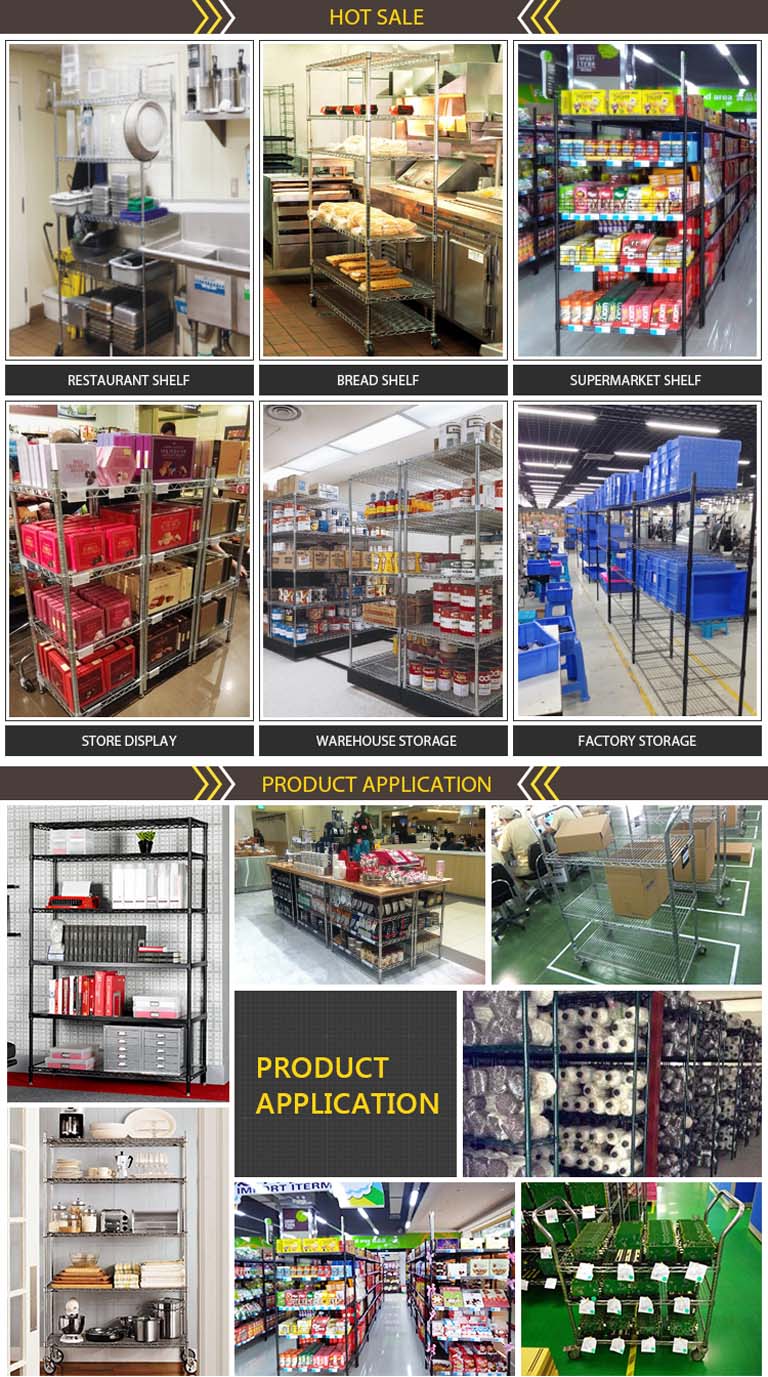Mobile 4 Tiers Heavy Duty Adjustable Metal Commercial Wire Shelving
