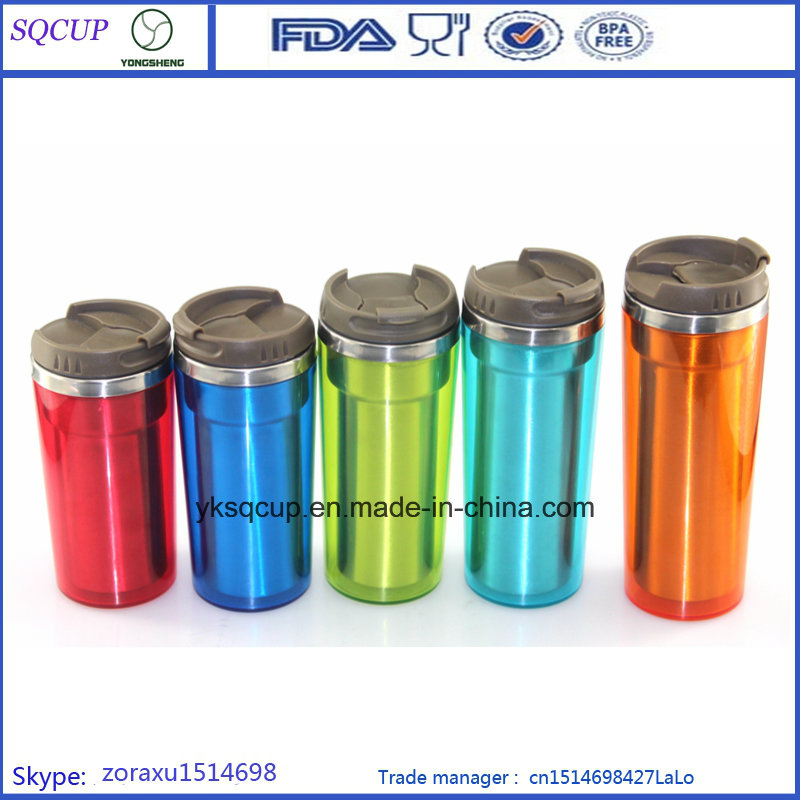 Wholesale Inner Stainless Steel Outer Plastic with Lid Travel Mug and Promotion Coffee Tumblers