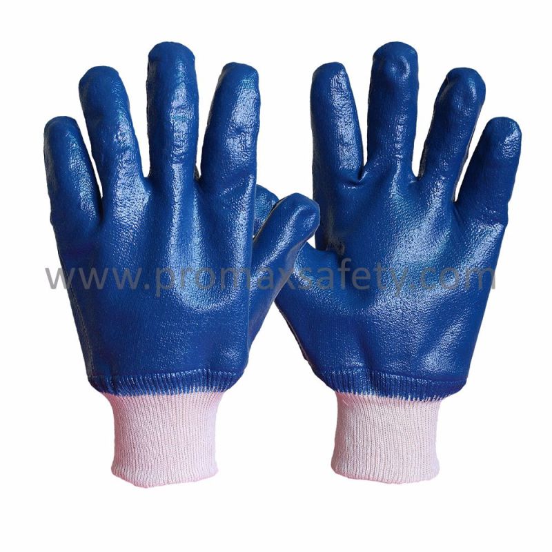 Jersey Liner Blue Nitrile Fully Coated Glove with Knit Wrist