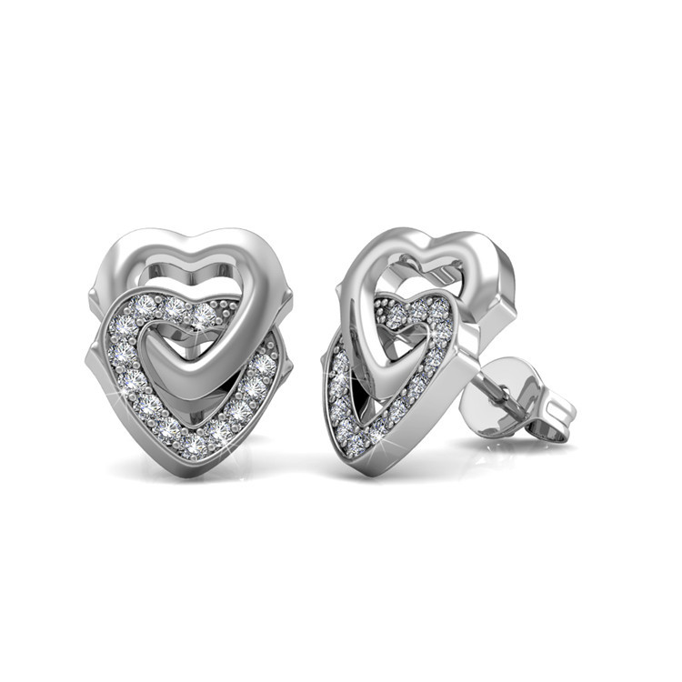 Destiny Jewellery Crystal From Swarovski 2 Hearts Stud Earrings